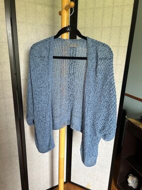 Light Blue Open-Knit Women's Cardigan Sweater